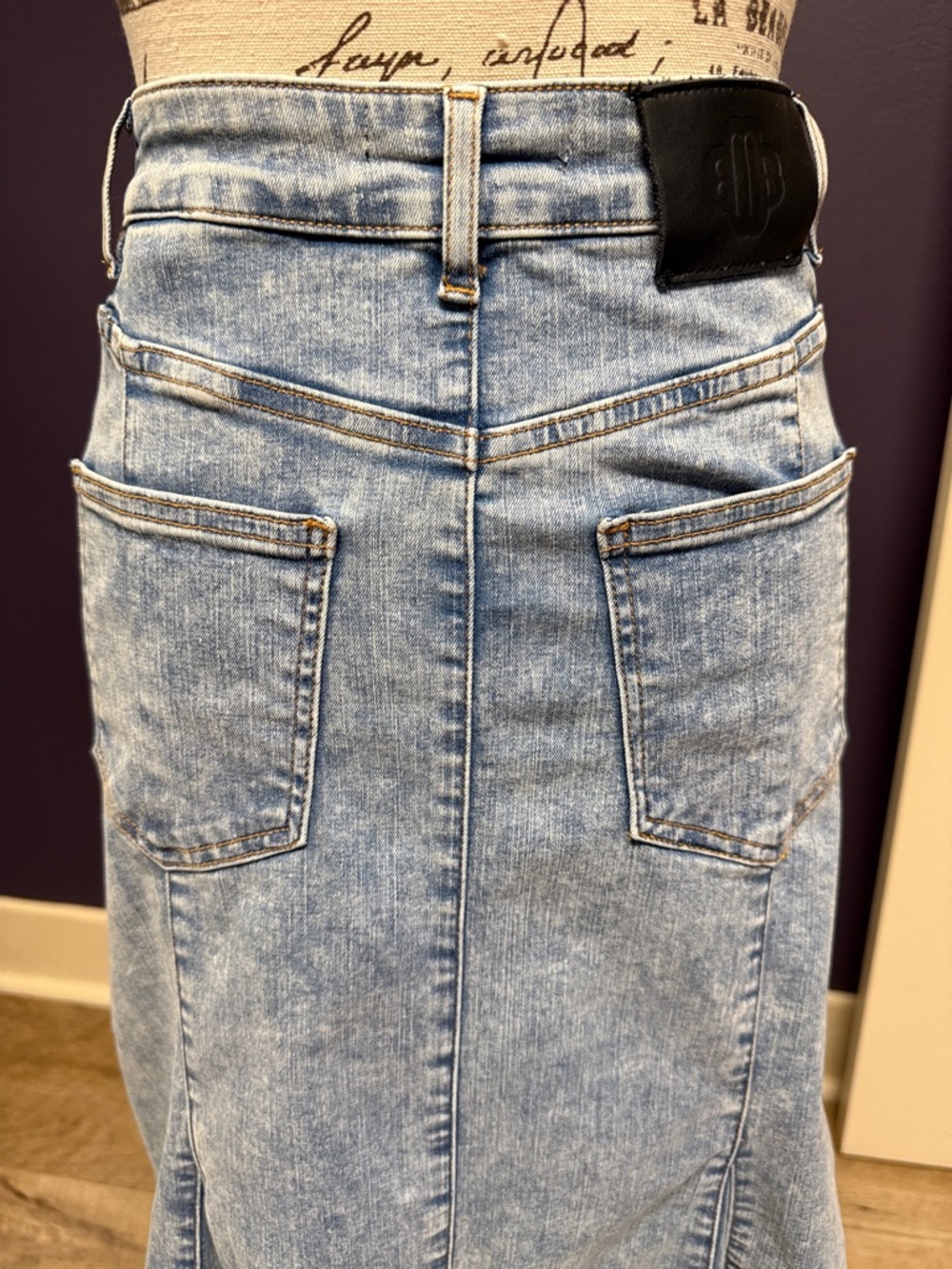 Maje Light Wash Denim Trumpet Flared Maxi Skirt - Picture 4 of 11